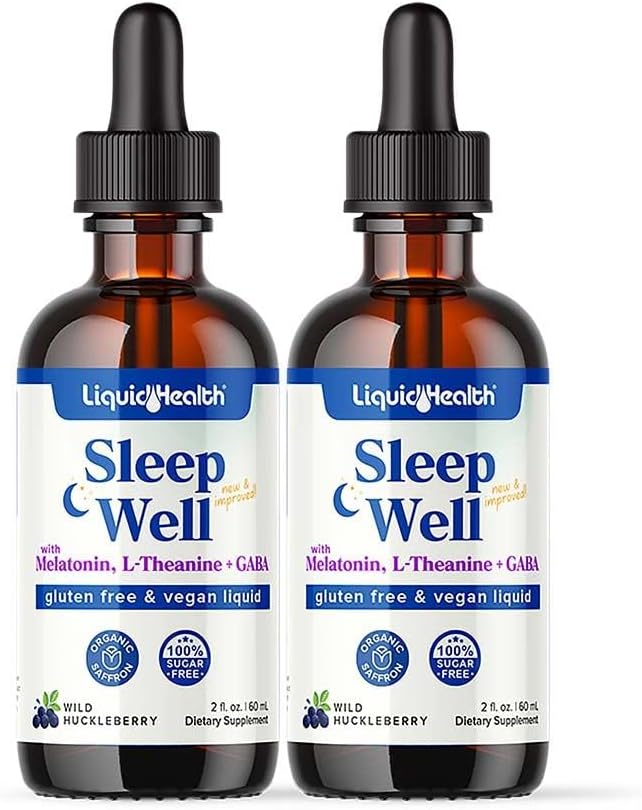 LIQUIDHEALTHの睡眠の井戸の液体のメラトニン、L-Theanineの補足の自然な睡眠の援助、落下眠るより速く、滞在して下さい眠るより長く-米国は作りました、ビーガン、砂糖は放します、薬剤は放します、非GMOの睡眠のスプレーの低下(2パック)を眠ります