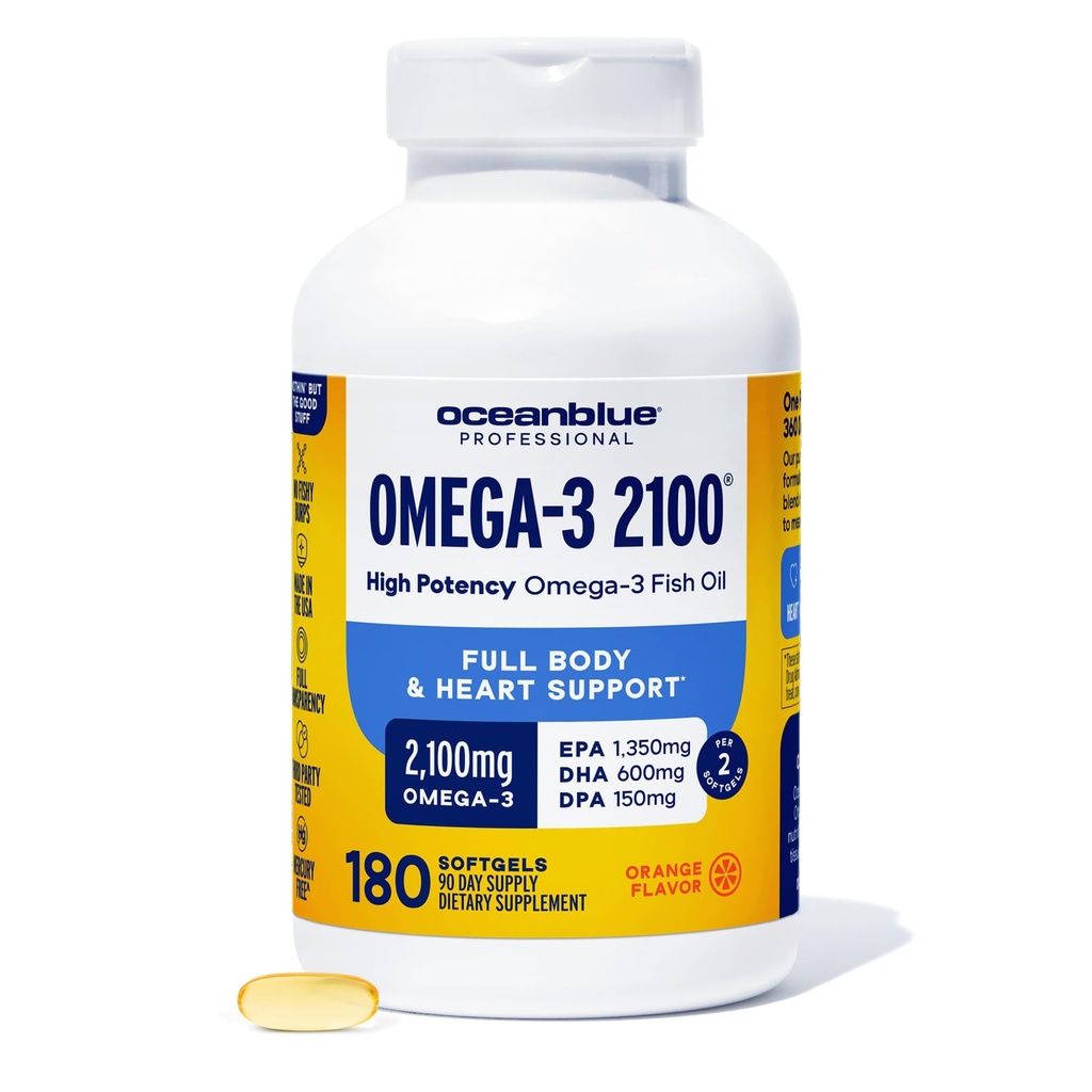 Oceanblue Professional Omega-3 2100 – 180 ct – 高機能EPA、DHA、DPA – ワイルドキャッチ – オレンジ味 (90 味)