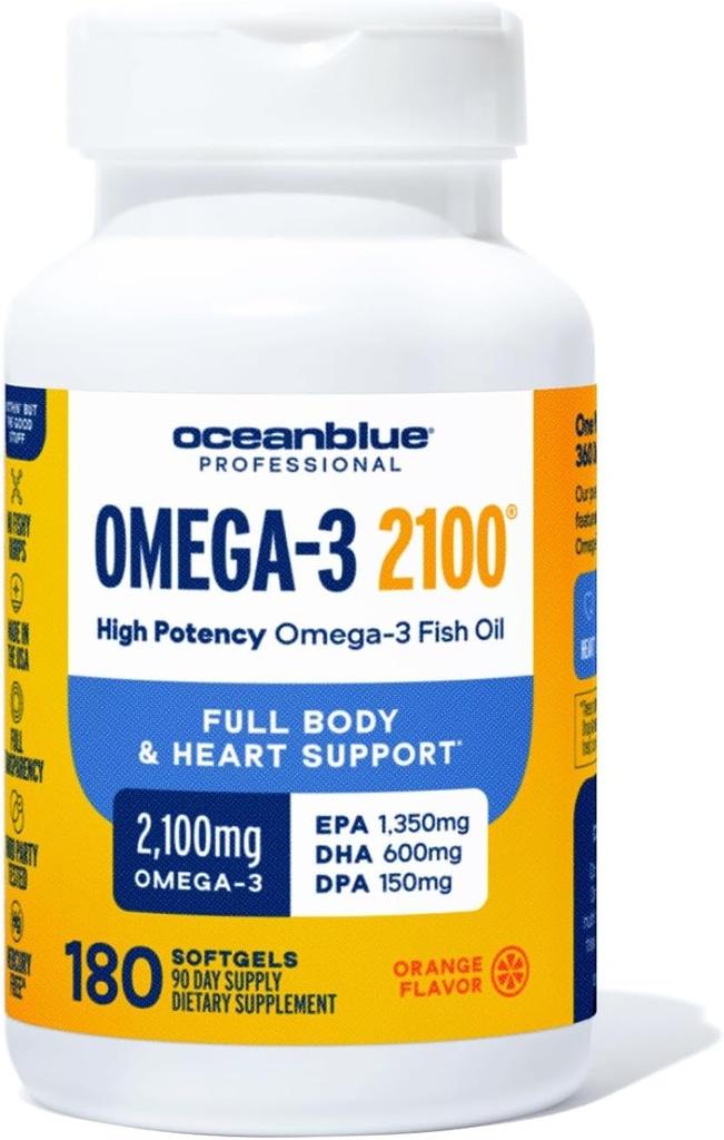 Oceanblue Professional Omega-3 2100 – 180 ct – 高機能EPA、DHA、DPA – ワイルドキャッチ – オレンジ味 (90 味)