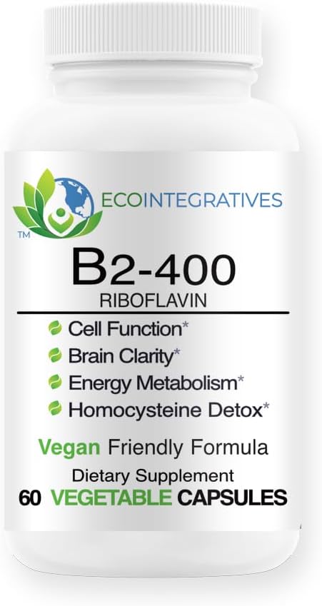 B2-400 Pure Riboflavin - Nervous System Health, Homocysteine Detox, Cardiovascular, Helps Boost Energy, Mental Clarity, Metabolism and Cell Function (60, Unflavored)
