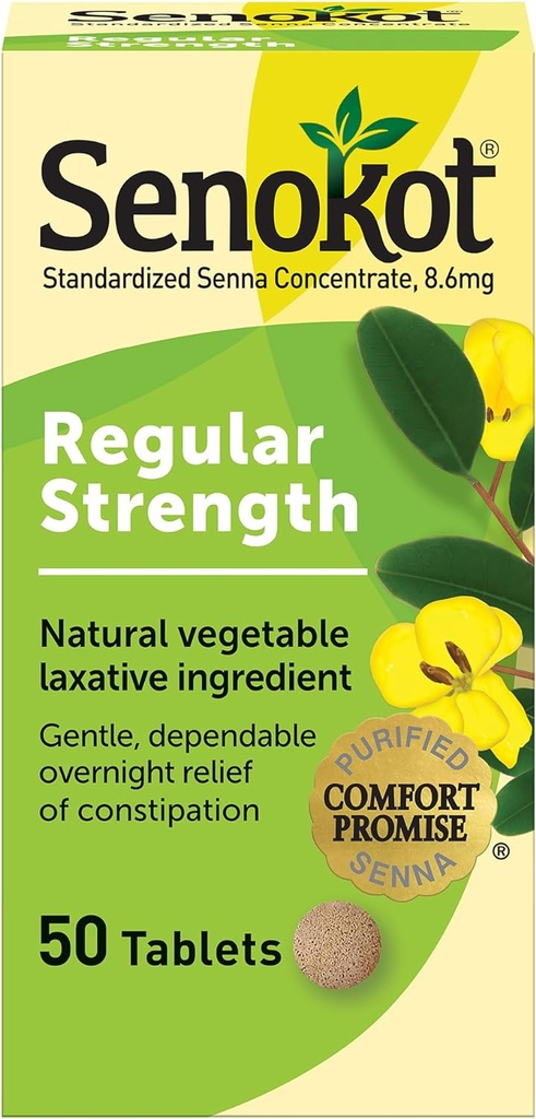 Senokot Regular Strength Senna Laxative Tablets Constipation Relief for Adults, 50 count