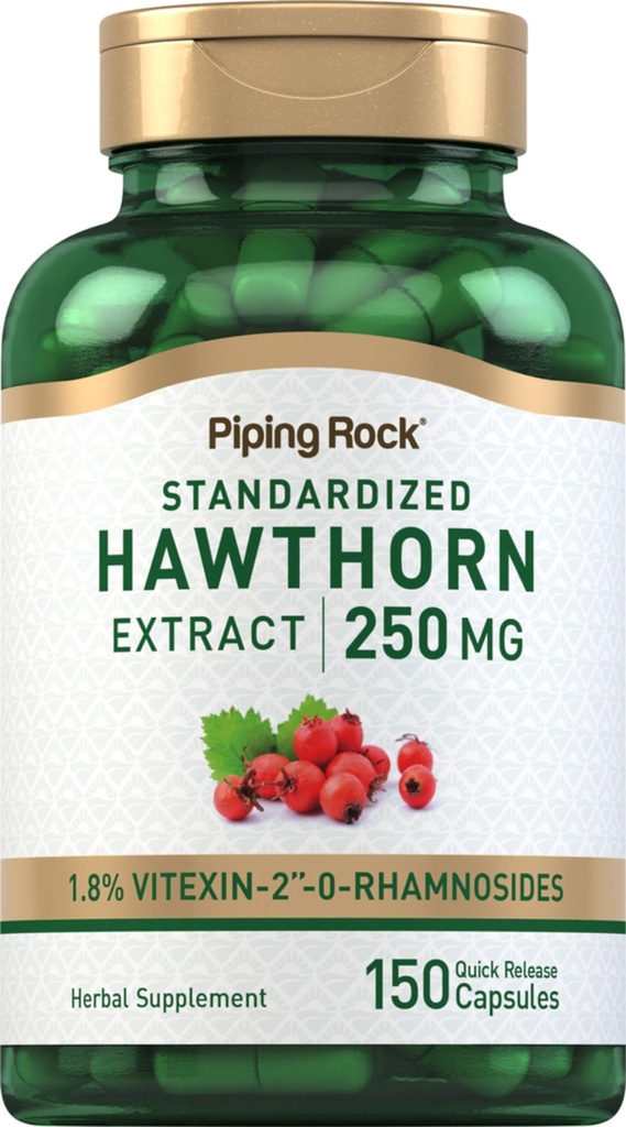 パイピングロックホーソーンベリーカプセル | 250mg | 150Pills | ハーブエキスサプリメント | ノンGMO、グルテンフリー