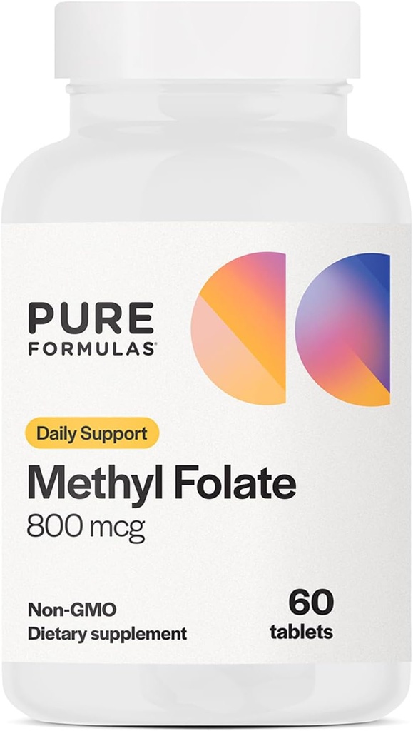 PureFormulas Methylfolate 800 mcg - 心臓血管、神経および気分の健康、非GMOベジタリアンタブレット、60 カウントのための活動的な B9 (5-MTHF)