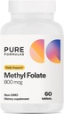 PureFormulas Methylfolate 800 mcg - 心臓血管、神経および気分の健康、非GMOベジタリアンタブレット、60 カウントのための活動的な B9 (5-MTHF)