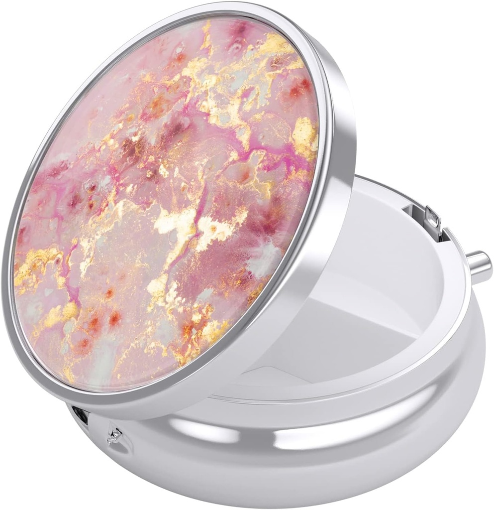 Nipichshaの丸薬箱、財布のための小さい丸薬箱及びポケット、かわいい旅行薬のオルガナイザー、ビタミン、薬、魚油及び補足、金のピンクの大理石を握る携帯用薬の容器のホールダー