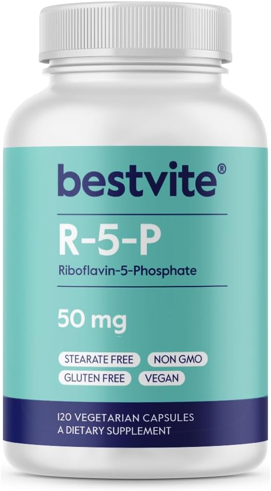 BESTVITE Riboflavin-5-Phosphate 50mg (120 ベジタリアンカプセル) - 無菌 - 完全菜食主義者の - 完全菜食主義者の非GMO - グルテンフリー - ビタミンB2の生体活性形態