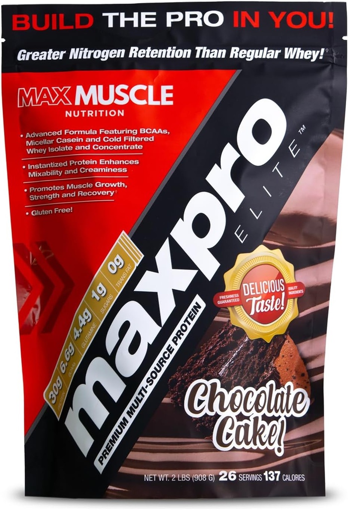 マックスマッスル Maxpro エリート プレミアムマルチソースプロテイン | Bcaas, Micellar Casein, Cold Filtered Whey Isolate and Concentrate | 筋肉の成長を促進します。, 強度と回復 (2lb)