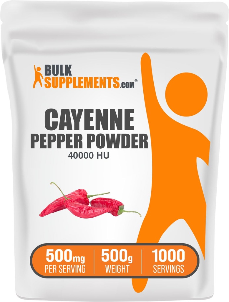 BulkSupplements.com Cayenneペッパー40000 HUパウダー - Capsaicinサプリメント、Cayenneペッパーパウダー - ビーガン&グルテンフリー、500mg/サービング、500g(1.1ポンド)(パッケージ1)