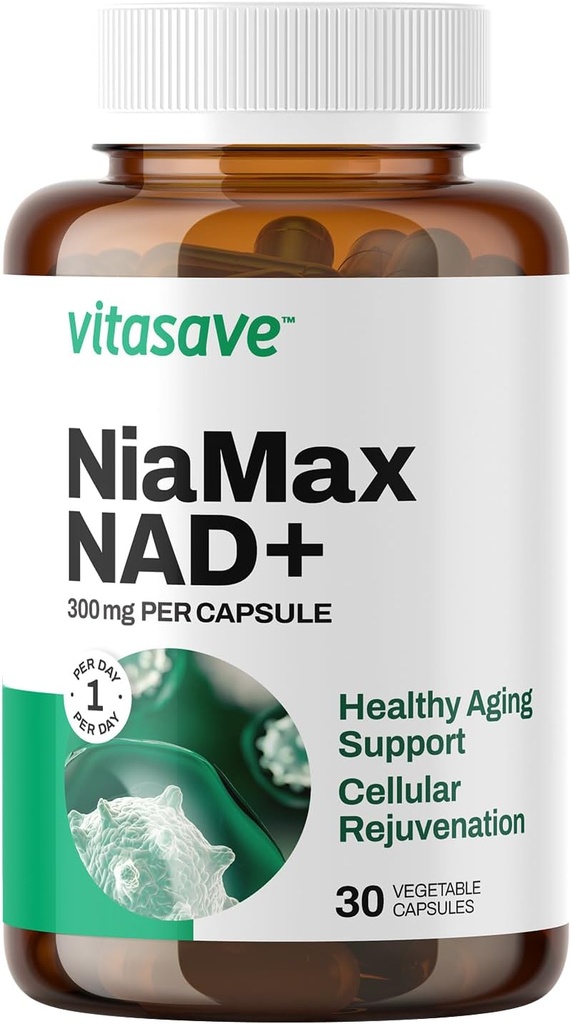 Vitasave NiaMax NAD + サプリメント – カプセルあたり300mg Niacinamide Riboside – エネルギー、健康的な老化とメタボリック機能のための高周波NAD +プレカーサー – ビーガン, 非GMO, グルテンフリー (30カプセル)
