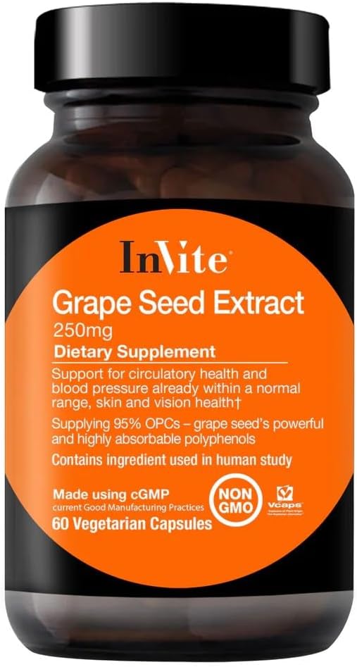 Invite Health - Grape Seed Extract - 通常の範囲内での循環の健康と血圧のためのサポート - 60 ベジタリアンカプセル - 30 日の供給(2-パック)