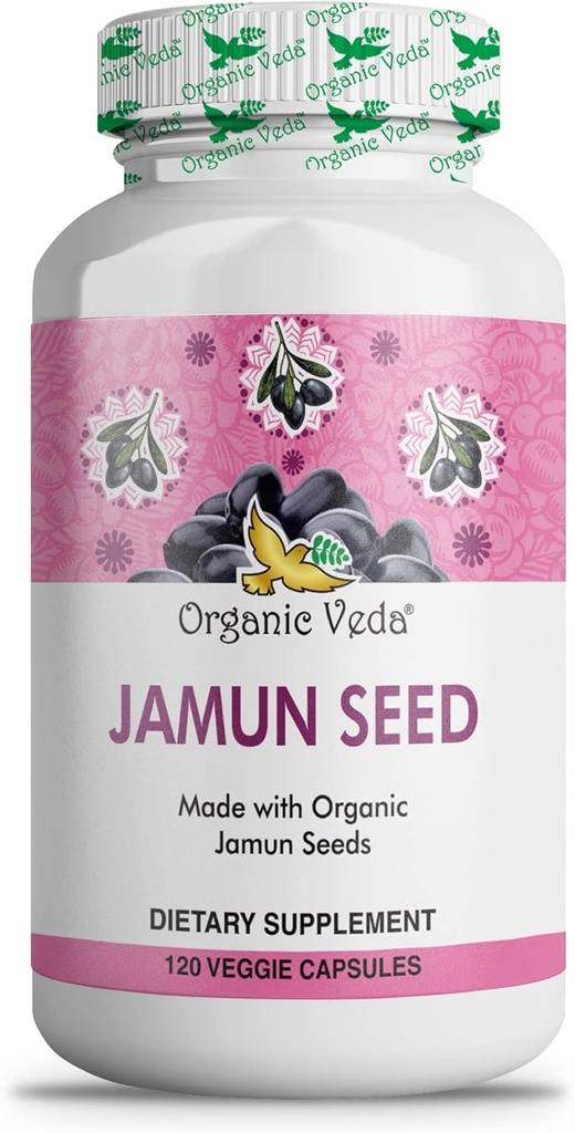 Organic Jamun Seed Capsules, Indian BlackBerry -100% Natural Jamun Seed Supplement - Eugenia Jambolana Capsules Promotes Soft Radiant Skin, Energy & Overall Health - US FDA Registered - 120 Count