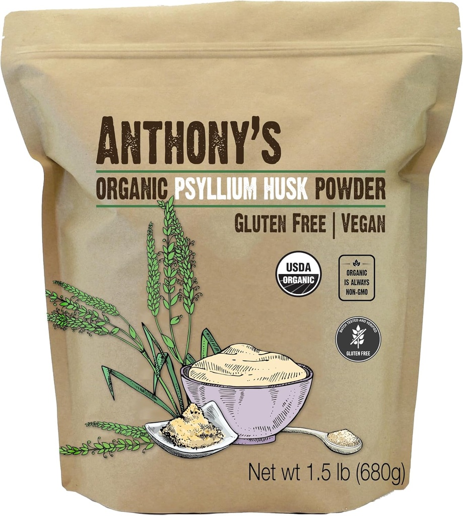 Anthony's Organic Psyllium Husk Powder, 1.5 lb, Gluten Free, Non GMO, Finely Ground, Keto フレンドリー