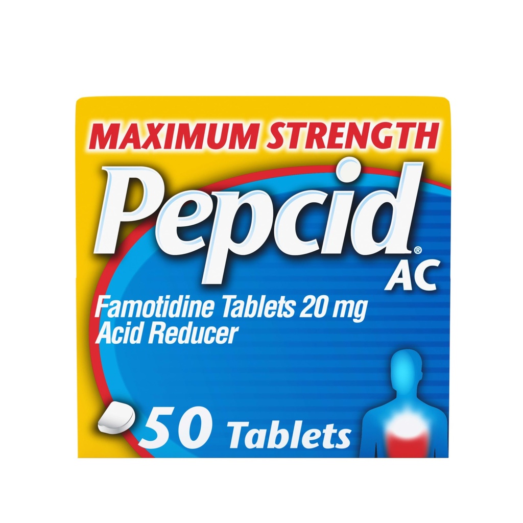 Pepcid AC最高の強さの胸当ての救助のタブレット、OTCの薬は酸の消化及び酸の胃、20mg Famotidineの酸の減力剤、速い行為、50のctが原因で心焼けを防ぎます