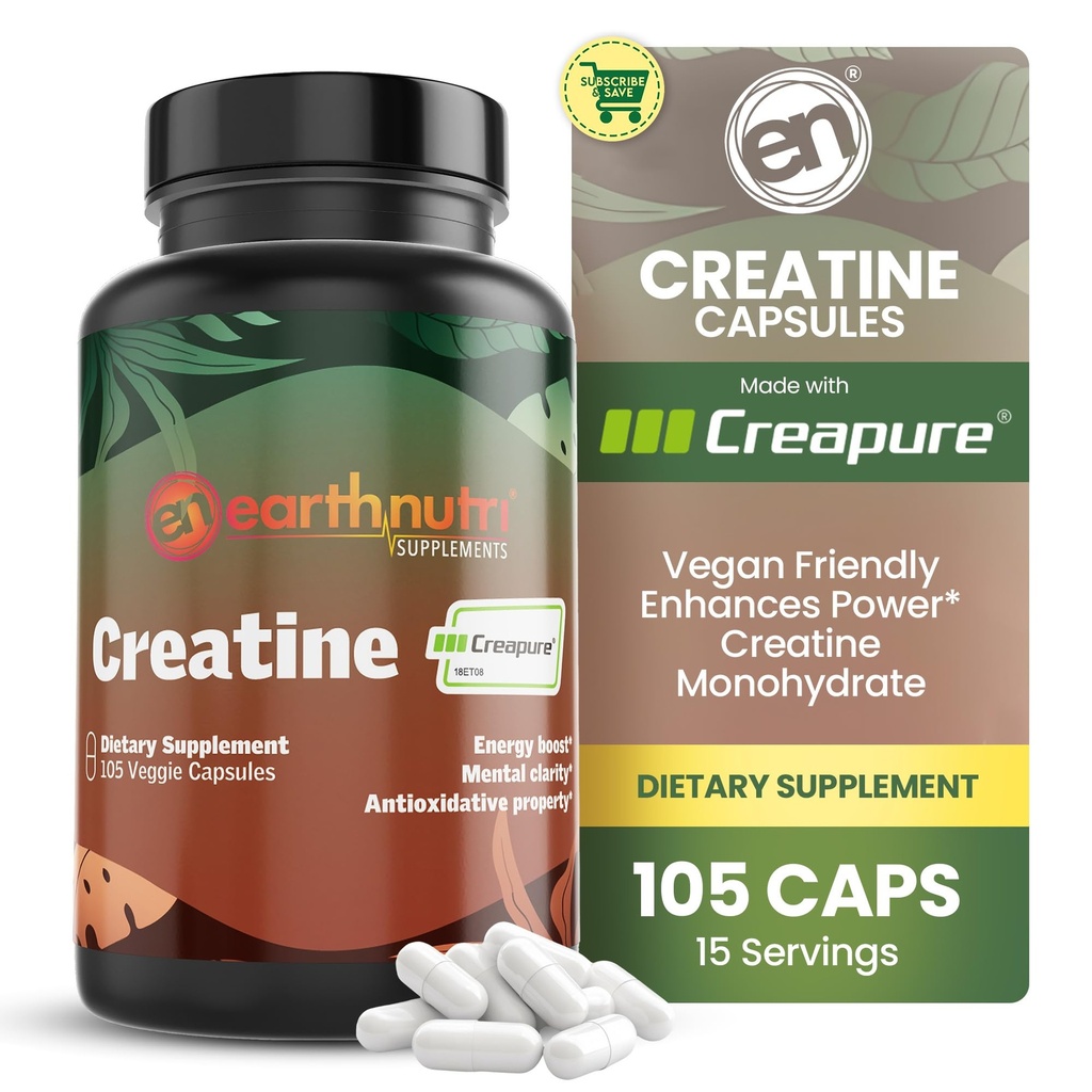 EarthNutri のクレアチンの Monohydrate のカプセル-よりよい吸収のために Micronized -サポート筋肉強さ及び回復-105 のカプセル(サービングごとの 5000mg、7 カプセル)