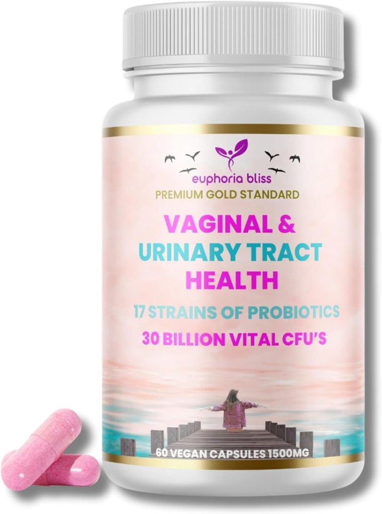 Vaginal Probiotics for Women pH Balance, Prebiotics & Probiotic Blend, Natural Vaginal Health & Urinary Tract Supplement with Cranberry, Garlic & More, For Healthy Vaginal Flora & Odor, 60 Vegan Caps