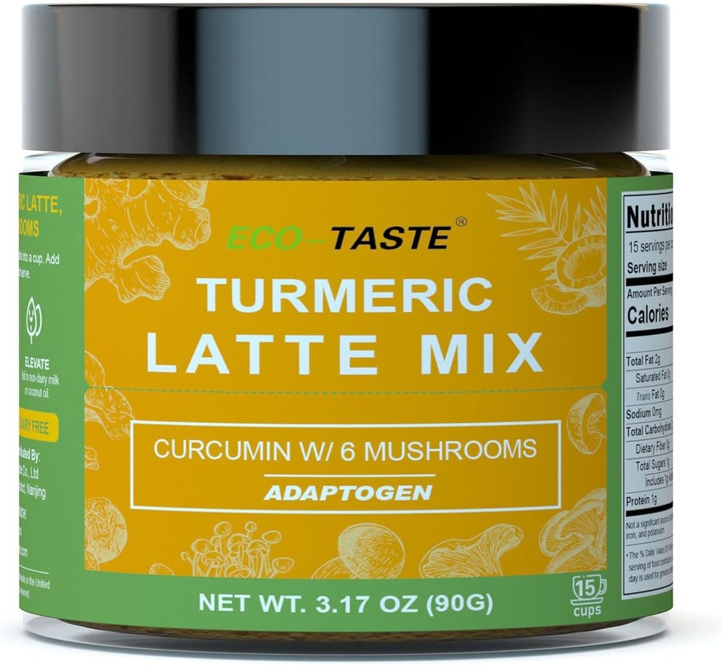Mushroom Golden Latte with 95% Turmeric Curcumin and 6 Mushroom Extracts, 3.17oz
