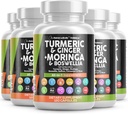 Turmeric Moringa Supplement | Ginger Boswellia Saffron - Supplement for Women and Men with Ceylon Cinnamon, Tart Cherry, Quercetin Garlic Nettle Holy Basil - 5Pack