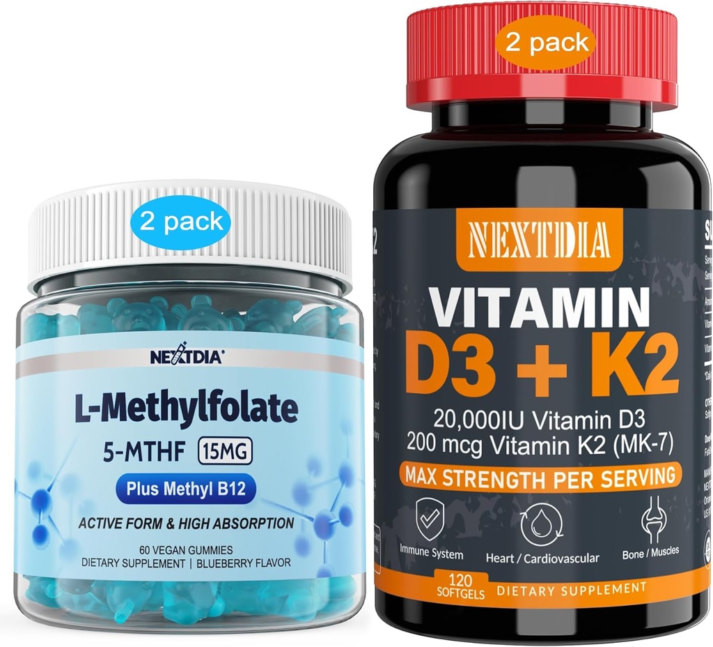 ビタミンD3 20,000 IU + K2(MK7) 200mcg、L-MethylFolate 15mg及びメチルB12のガミー