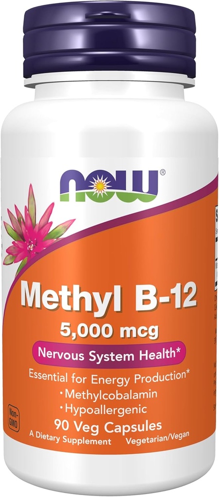 NOWの食糧は、メチルB-12 5000mcg、Methylcobalamin、Hypoallergenic、90のベジのカプセルを補います