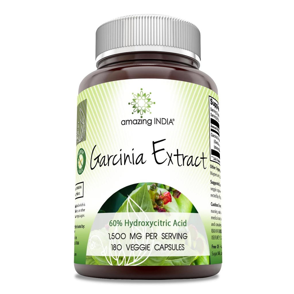 アメイジング・インディア ガルシニア エキス サプリメント | 1500 Mg / サービング | 180 Veggie Capsule | Non-GMO | グルテンフリー | アメリカ製