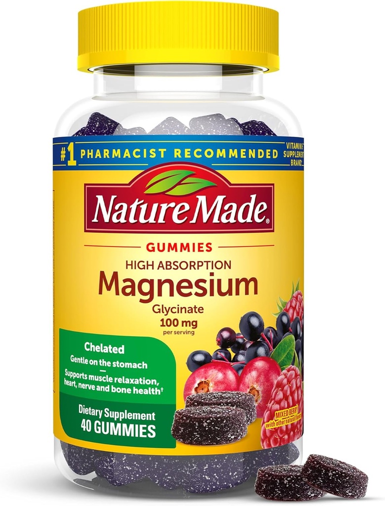 ネイチャーメイドの吸着マグネシウムのGlycinate Gummies 100 mgのサービング、筋肉、Nerve、骨および中心サポート、マグネシウムの補足、40のマグネシウムのグミー、20の日の供給