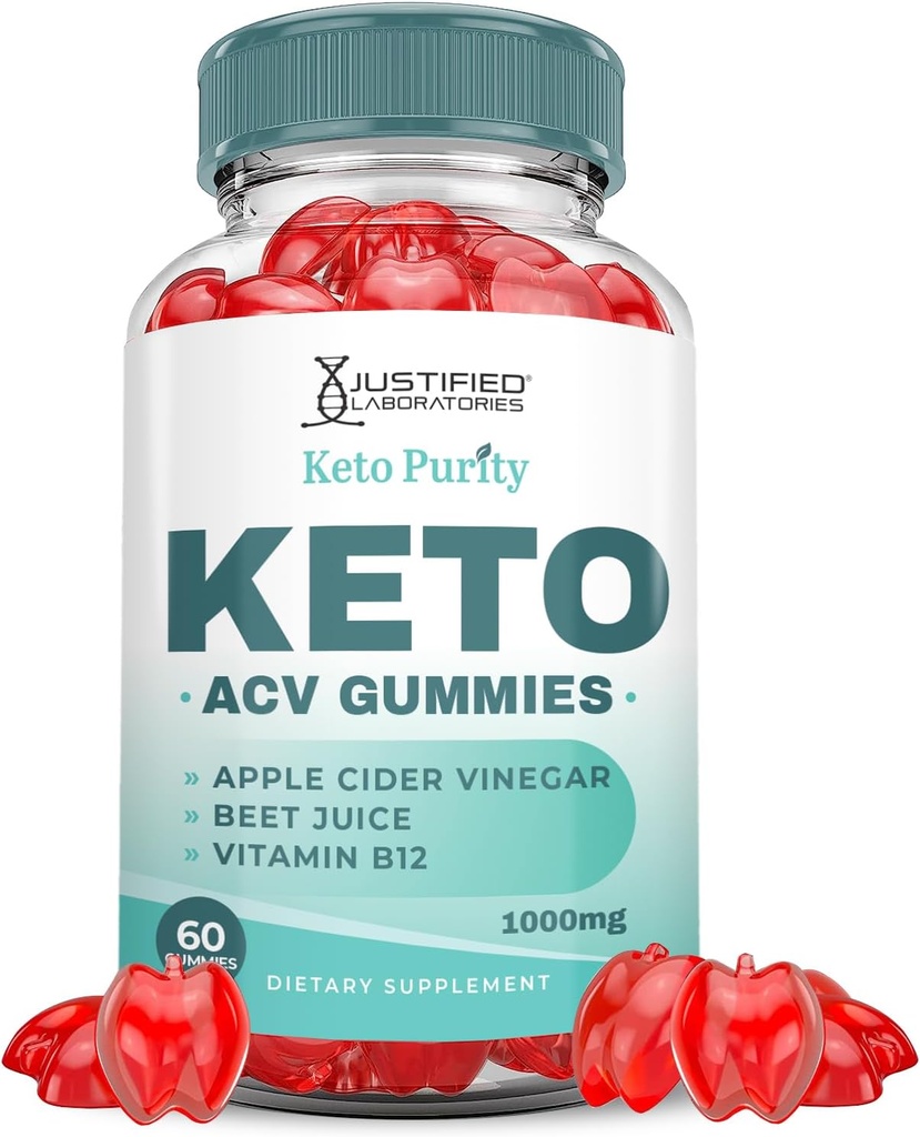 Justified Laboratories Keto Purity Keto ACV Gummies Advanced Formula 1000MG Keto Puritry Keto Gummies Apple Cider Vinegar Formulated with Pomegranate Beet Juice Powder B12 Vegan Non GMO 60 Gummys