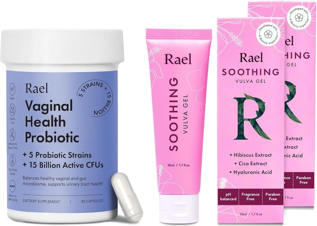 Rael Bundle - Probioticsは、女性、消化酵素、尿路の健康(30日の供給)およびVulvaゲルを鎮静 - pHバランスフェミニンウォッシュ(1.7 Fl Oz、2)