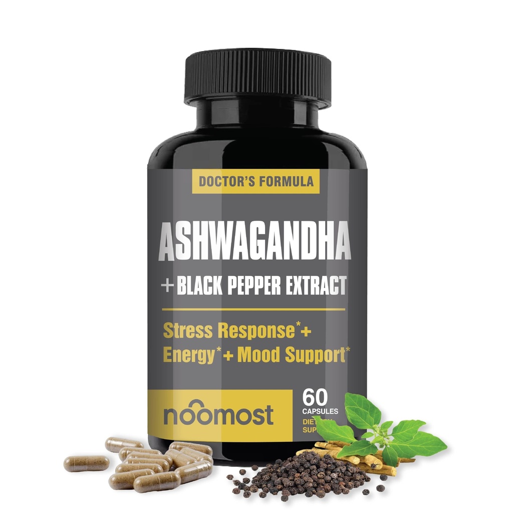 NooMostの有機Ashwagandha 400mgカプセルw/黒のペッパーのエキスは反圧力救助、自然な気分サポート、エネルギー及び焦点-60のカプセルのために補います