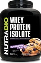 NutraBio 100% Whey Protein Isolate Protein Powder – 25g Protein with Complete Amino Acid Profile, Non-GMO, Soy and Gluten Free, Low Carb and Low Calorie Whey Protein Powder - Blueberry Muffin - 5 Lbs.