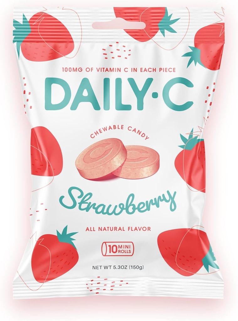 デイリーCのChewableビタミンCのいちごのChewableキャンデー  各部分のビタミンCの100MGの  Iconicキャンデー(いちご、5.3ozの皮袋)によってあなたにBrought