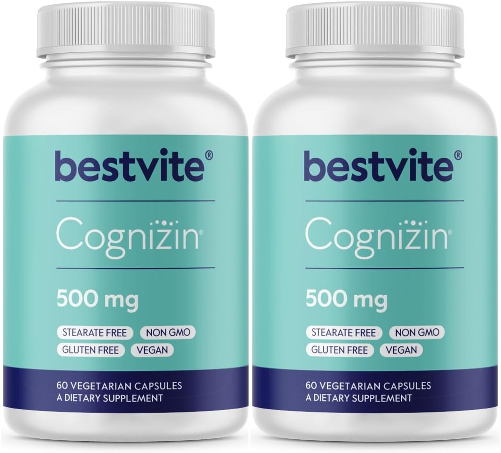 BESTVITE Cognizin Citicoline 500mg (120 ベジタリアンカプセル) (60x2) - 臨床的に勉強されたプレミアムコリンの向知性 - せん断なし - ビーガン - グルテンフリーグルテンフリー - 脳は、メモリとフォーカスのためのサプリメント