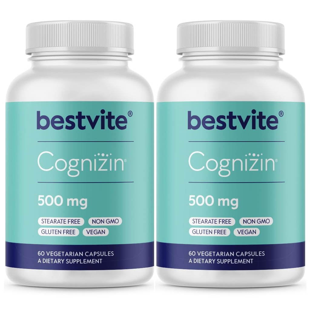 BESTVITE Cognizin Citicoline 500mg (120 ベジタリアンカプセル) (60x2) - 臨床的に勉強されたプレミアムコリンの向知性 - せん断なし - ビーガン - グルテンフリーグルテンフリー - 脳は、メモリとフォーカスのためのサプリメント
