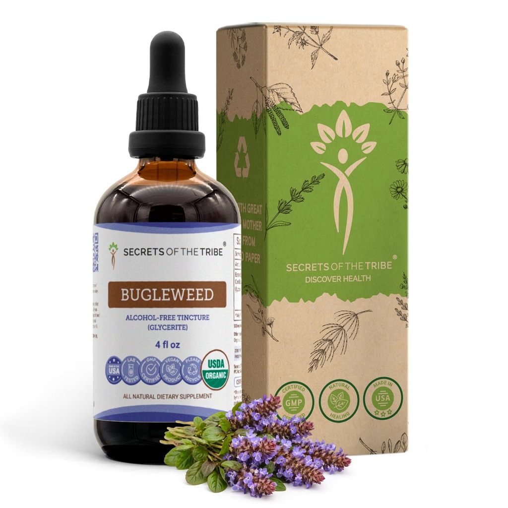 Tribe Bugleweed Tinctureアルコールフリー液体エキス、USDA Organic Bugleweed(Lycopus Virginicus)乾燥ハーブ(4 FL OZ)の秘密