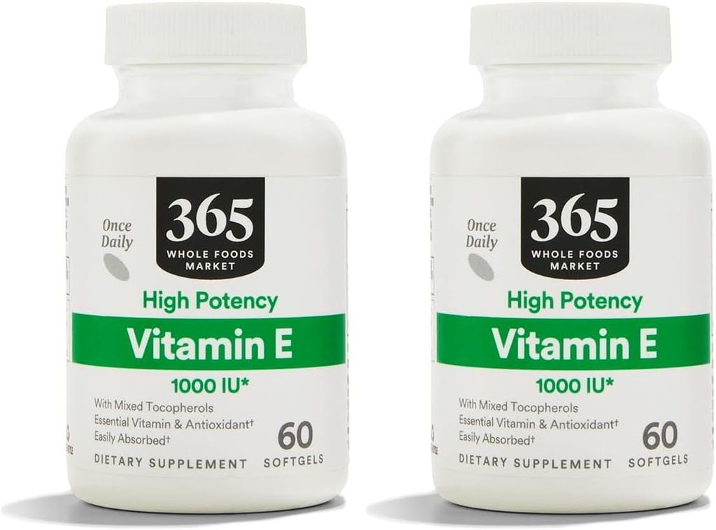 全食品市場、ビタミンEの高い効力1000のIu、60のSoftgels (パッケージ2)による365