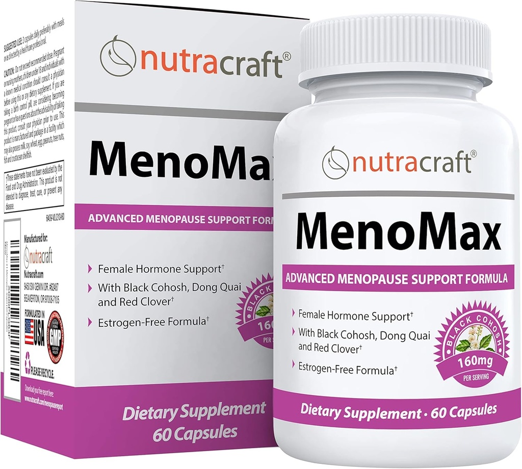 MenoMax #1 更年期リリーフサプリメント | ブラックコホッシュ、ドンキア、ヴィテックスアグナス、レッドクローバー、セージ、ソイ、ワイルドヤム | ホットフラッシュ、ナイトスウェット、ドライネス、モッドスイングの自然なサポート | 60カプセル
