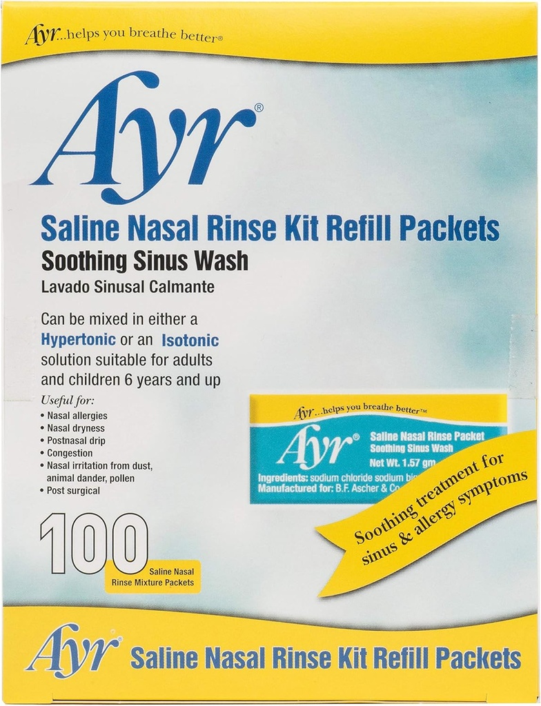 Ayr Saline Nasal Rinseのキットの詰め替えのパケット、100カウントのパケット(パッケージ2)