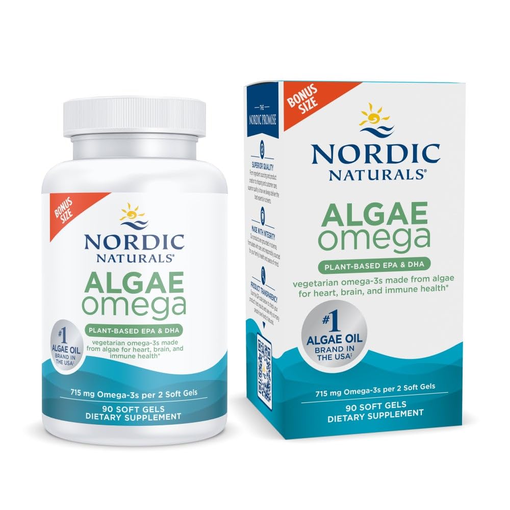 Nordic Naturals Algae Omega - 90 ソフトジェル - 715 mg Omega-3 - 認定ビーガン藻油 - 植物ベースのEPA&DHA - 心臓、目、免疫&脳の健康 - 非GMO - 45 サービング