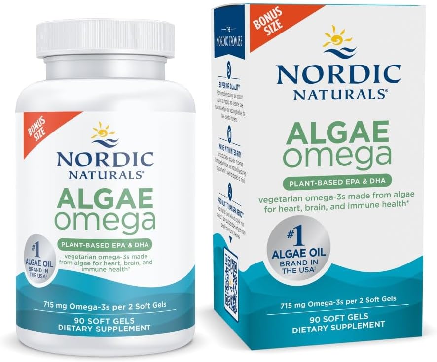 Nordic Naturals Algae Omega - 90 ソフトジェル - 715 mg Omega-3 - 認定ビーガン藻油 - 植物ベースのEPA&DHA - 心臓、目、免疫&脳の健康 - 非GMO - 45 サービング