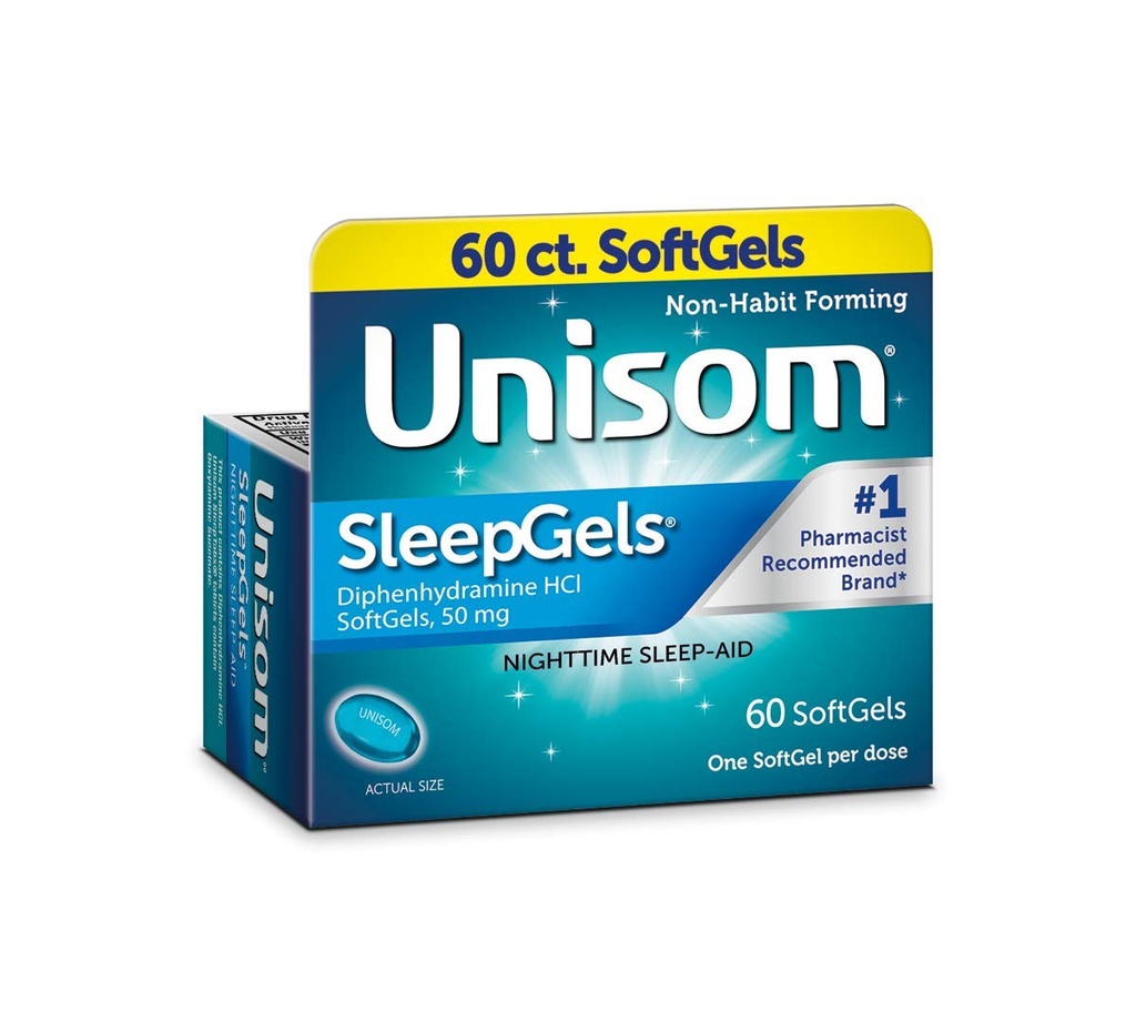 Unisom SleepGels、Diphenhydramine HCl 50のmg、60の計算