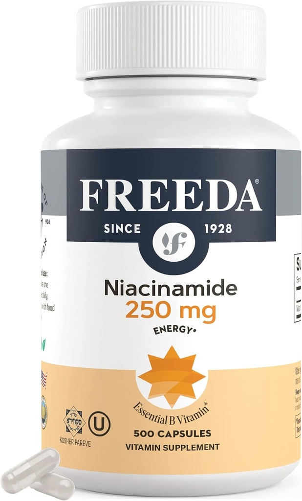 Freeda Niacinamide - ビタミンB3 Niacinamide 250mg - ベジタリアンノーフラッシュナイアシンフォーミュラ - B3ビタミンナイアシンアミドサプリメント - NiacinフラッシュフリーナイアシンサプリメントビタミンB3ニコチンアミド、500カプセル