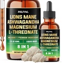 8in1 Lions Mane Liquid Drops with Ashwagandha Root, Magnesium L-Threonate & 5 Herbs - Mood Balance, Brain Health, Immune - 60 Days Supply - 2Fl oz