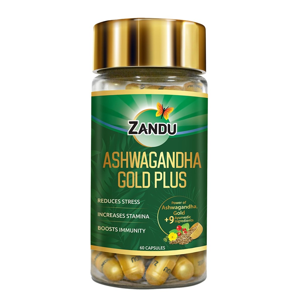 Zandu Ashwagandhaの金プラス、Ashwagandha、安全なMusli、Shilajit及び他のアーユルヴェーダの原料、Staminaを後押しする助けは免除、60の帽子を増強します