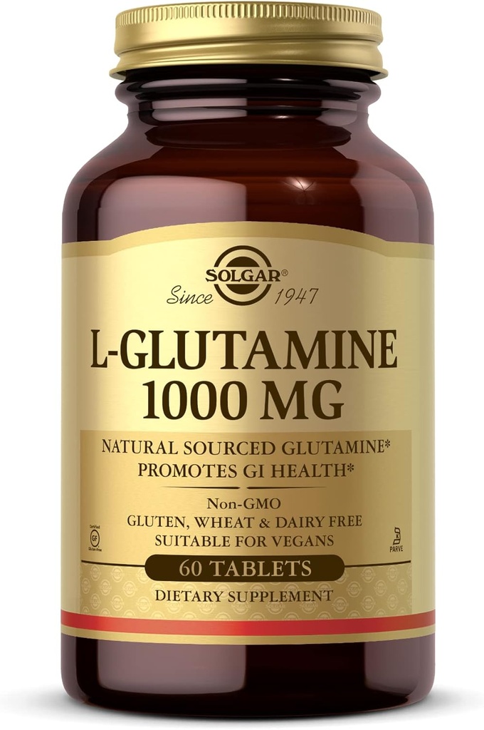 ソルガーLグルタミン1000mg、60錠 - ナチュラルマッスルフード - 消化管(GI)健康を促進 - 脳の健康をサポート - 非GMO、ビーガン、グルテンフリーグルテンフリー、コシャ - 30サービング