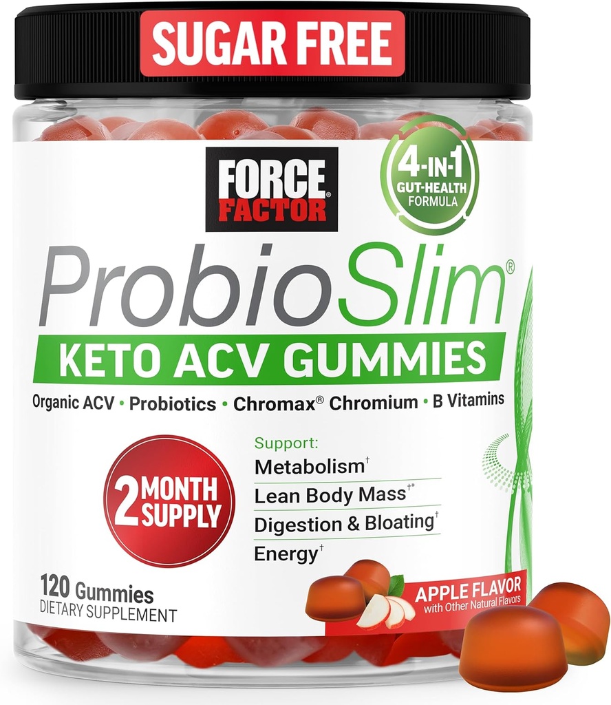 フォースファクターProbioSlim Keto ACVグミー、LactoSpore Probioticsと有機Apple Cider Vinegar Gummiesおよび消化、代謝、免疫の健康、1ネット炭水化物、Apple Flavor、120ctをサポート