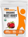BulkSupplements.com オーガニックビートルートエキスパウダー - ビートルートパウダー、ニトリ酸化物サプリメント - ビーガン&グルテンフリー、給食当たり400mg、100g(3.5オンス)(パッケージ1)