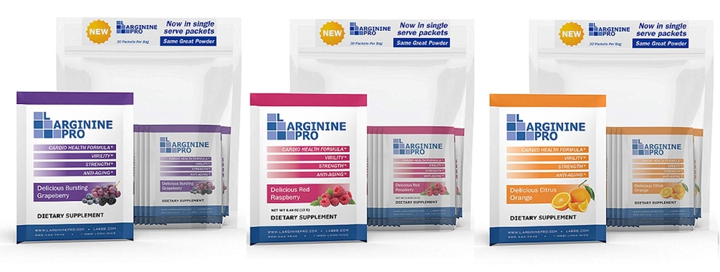L-ARGININE PRO サプリメントパウダー | 90 パケットシングル サーブ トラベルサイズ | 5,500 L-アルギニンプラス 1,100 mg L-シトルリン, ラズベリー, オレンジ & グレープ