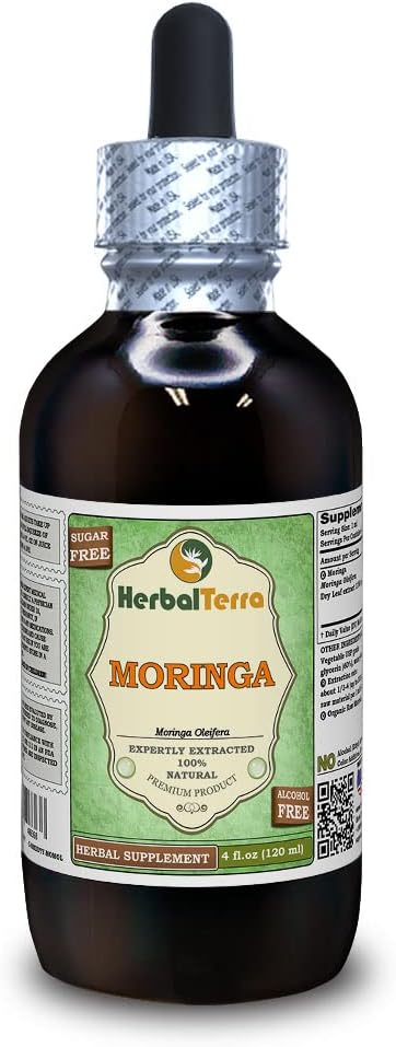 モリンガ(Moringa Oleifera)グリセライト、有機乾燥葉パウダーアルコールフリー液体抽出物(ブランド名:HerbalTerra、米国製)4 fl.oz(120 ml)