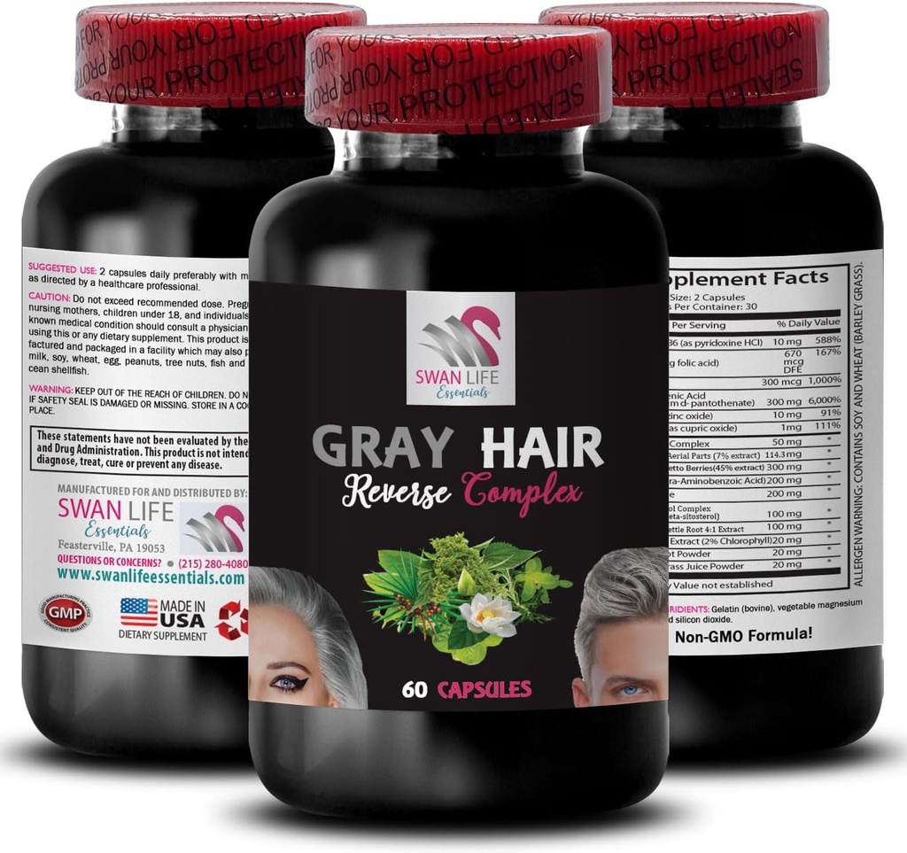 Plant Sterol Complex - Gray Hair Reverse - Color Refresh, Lively Hair, Hair Brilliance, Natural Shade, Color Vitality, Hair Pigment Renewer, Fresh Tone, Hair revitalization 1 Bottle 60 Capsules