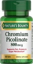 Nature's Bounty Chromiumピコリン酸塩、脂肪、タンパク質、砂糖代謝、ミネラルサプリメント、800 mcg、50錠をサポート