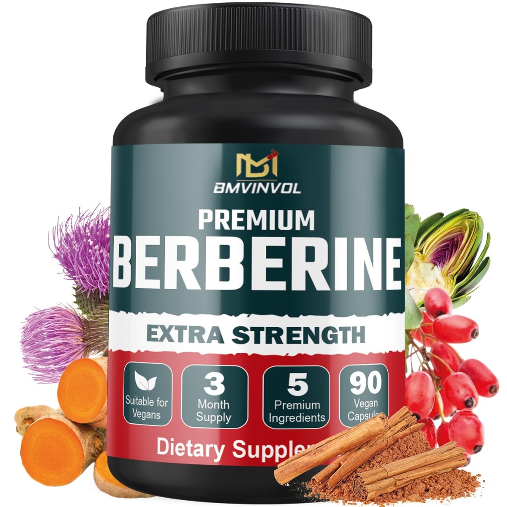 セイロンシナモン、ミルクアザミ、ターメリック、アーティチョーク付き5-in-1 Berberine HCl - 3ヶ月の供給のための90カプセル